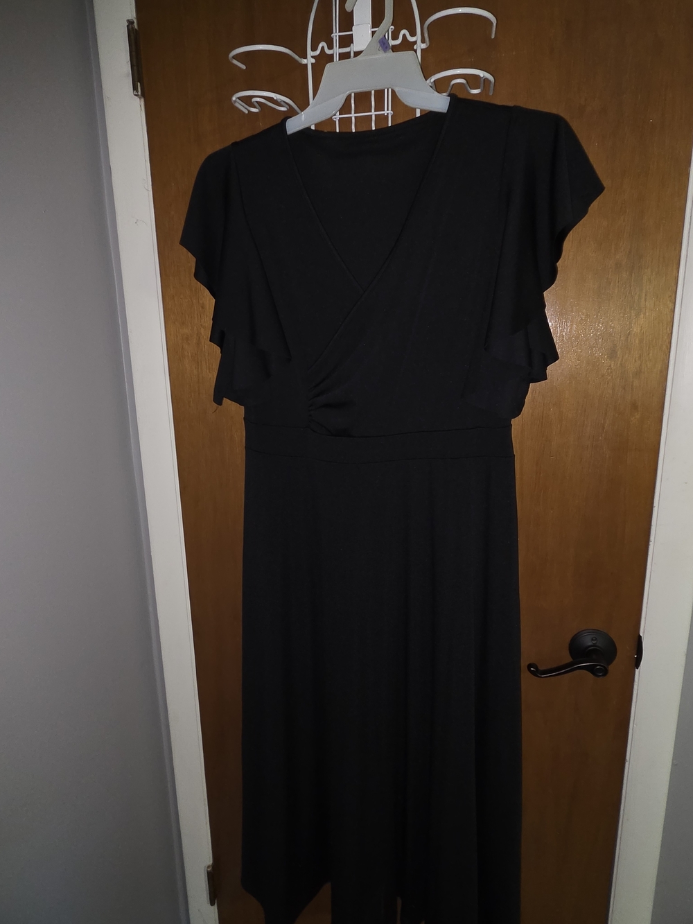 Black Flutter-Sleeve Wrap Midi Dress